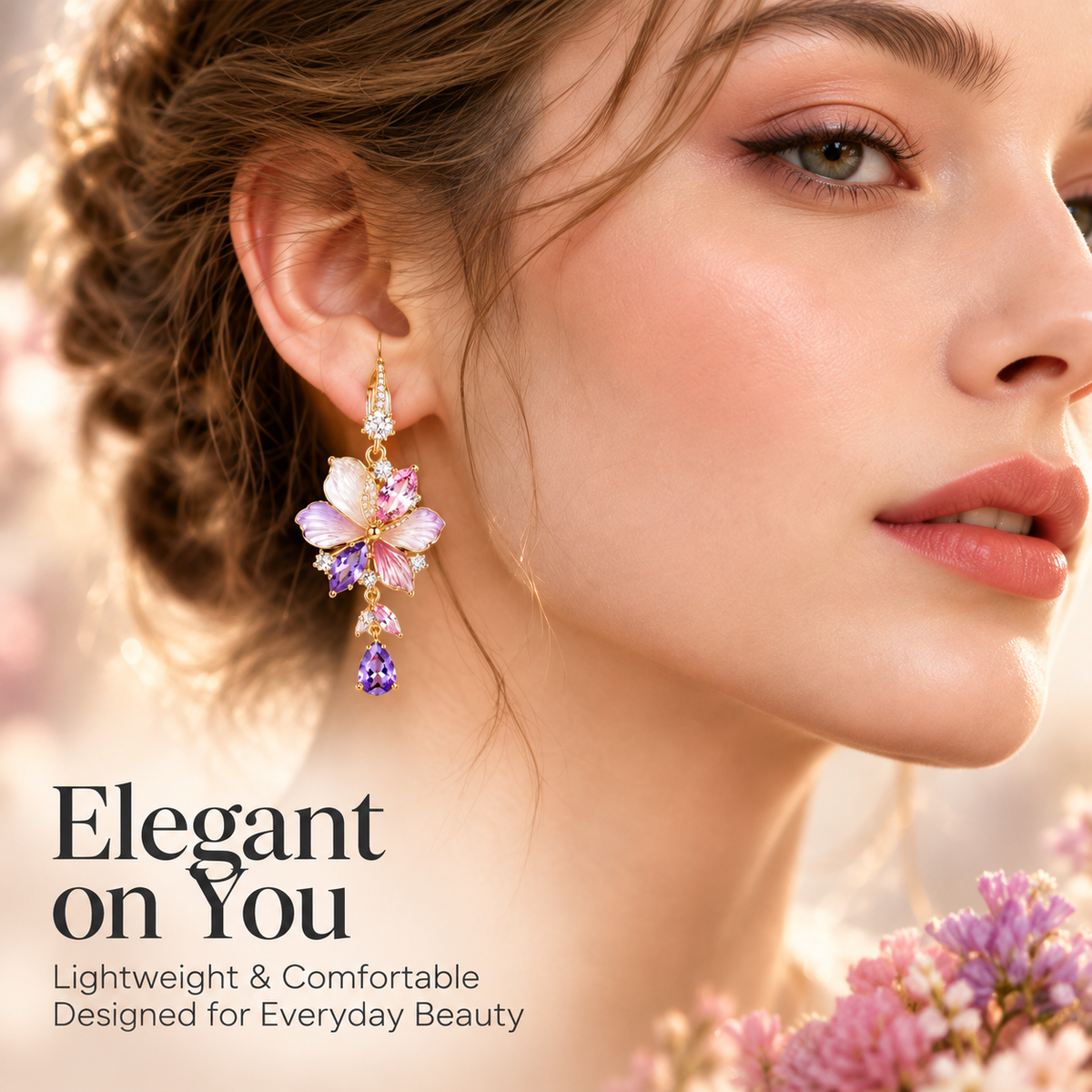 Floral Crystal Drop Earrings – Elegant Butterfly Blossom Gemstone Earrings