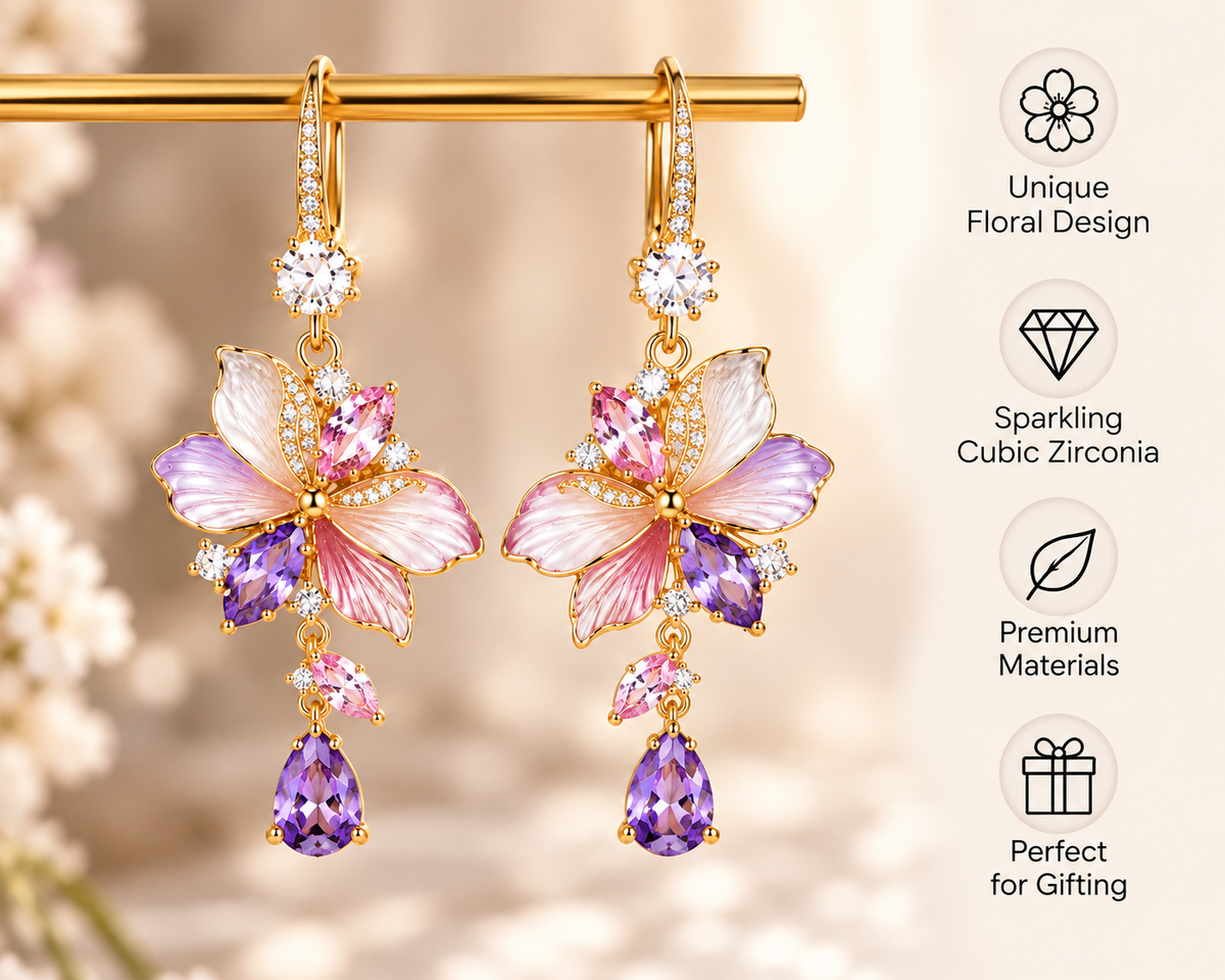 Floral Crystal Drop Earrings – Elegant Butterfly Blossom Gemstone Earrings