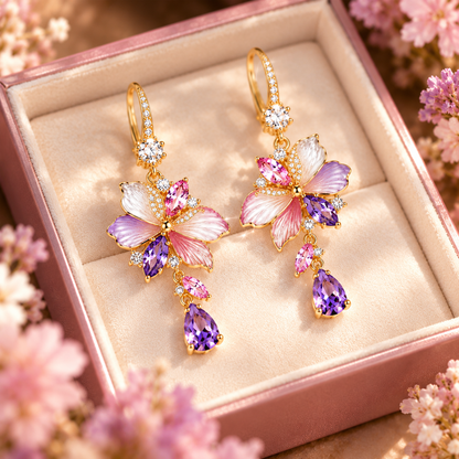 Floral Crystal Drop Earrings – Elegant Butterfly Blossom Gemstone Earrings