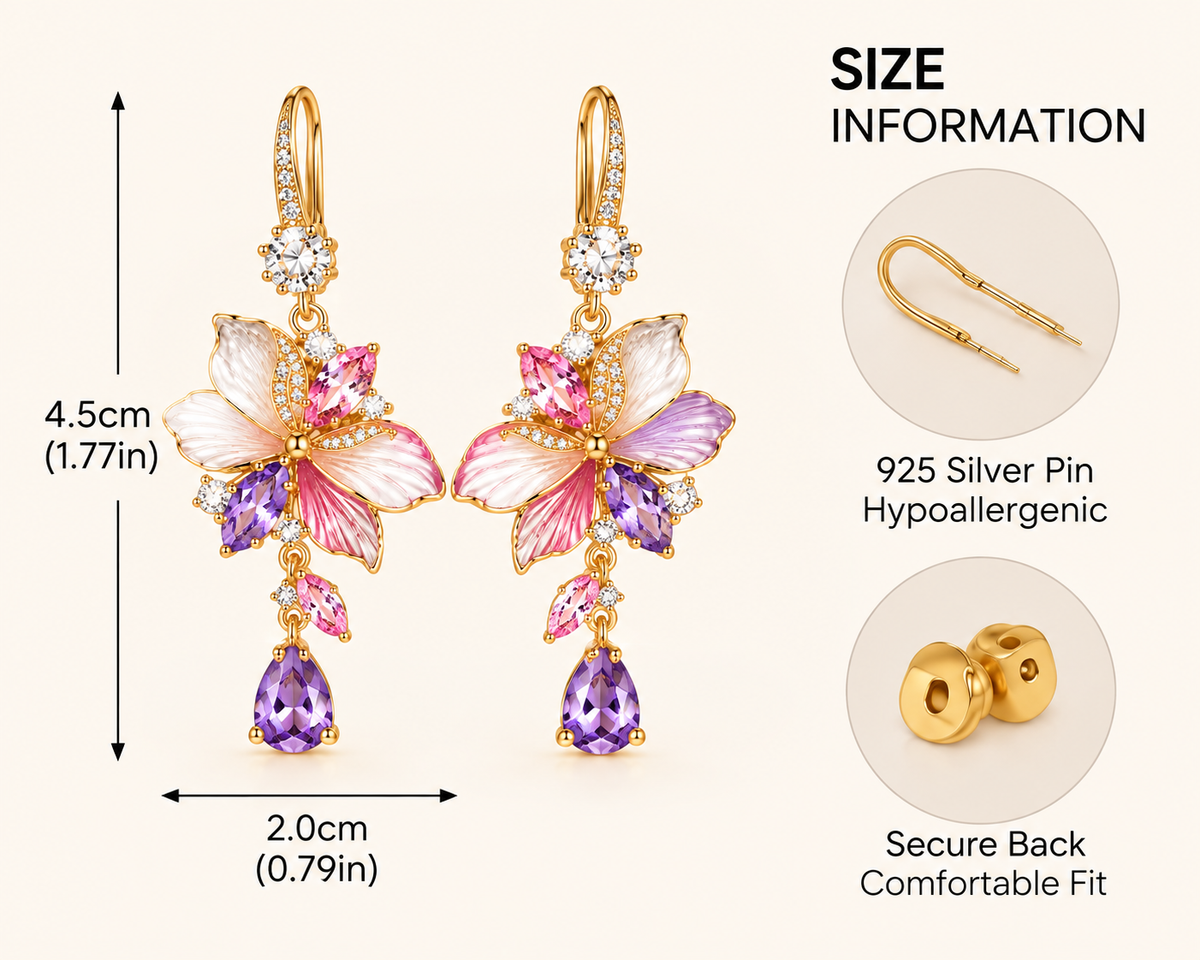 Floral Crystal Drop Earrings – Elegant Butterfly Blossom Gemstone Earrings