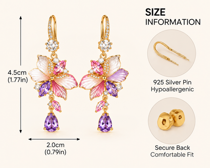 Floral Crystal Drop Earrings – Elegant Butterfly Blossom Gemstone Earrings
