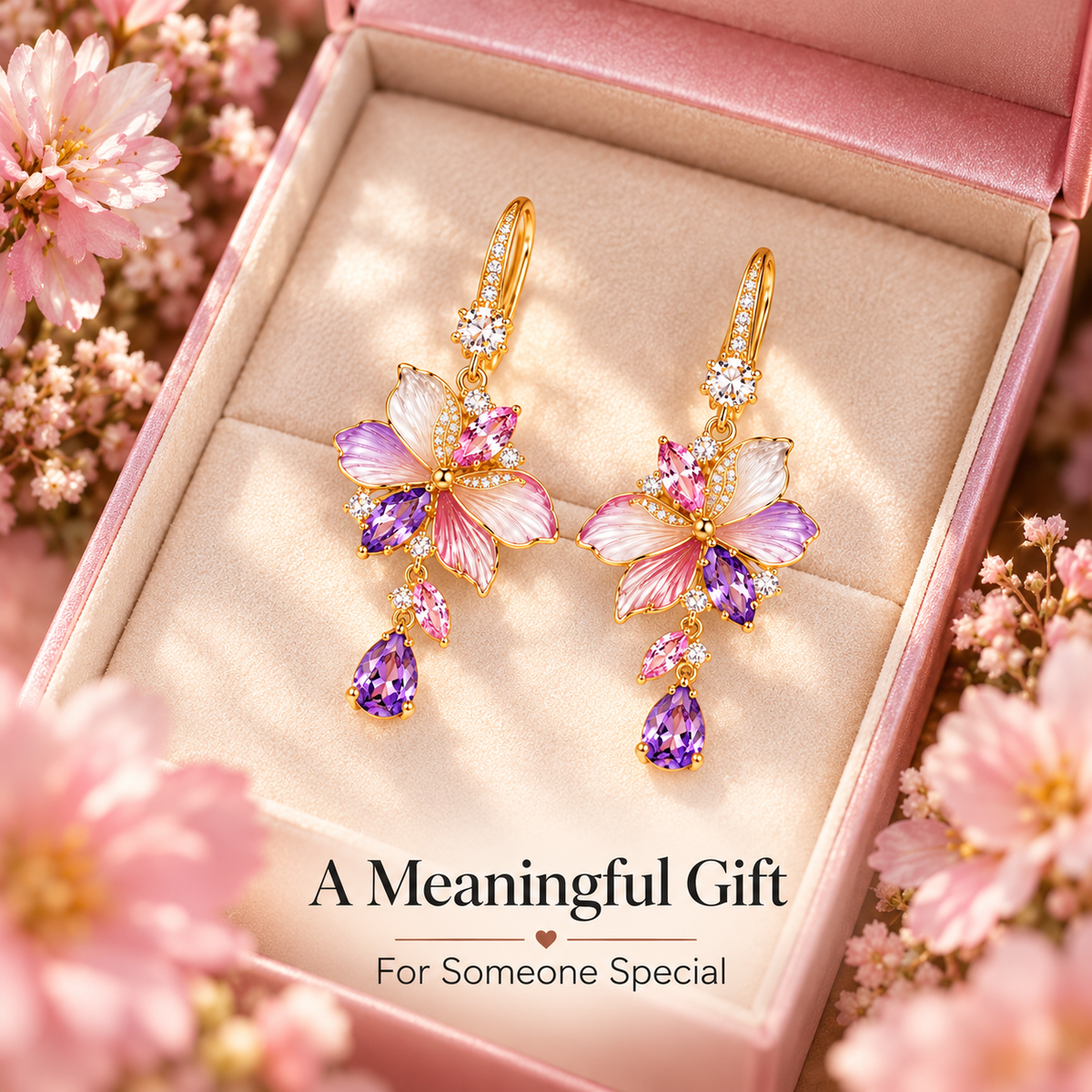 Floral Crystal Drop Earrings – Elegant Butterfly Blossom Gemstone Earrings