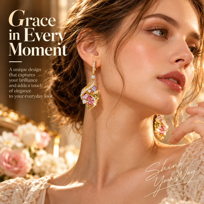 Colorful Crystal Teardrop Earrings – Elegant Gold-Tone Floral Gemstone Drop Earrings