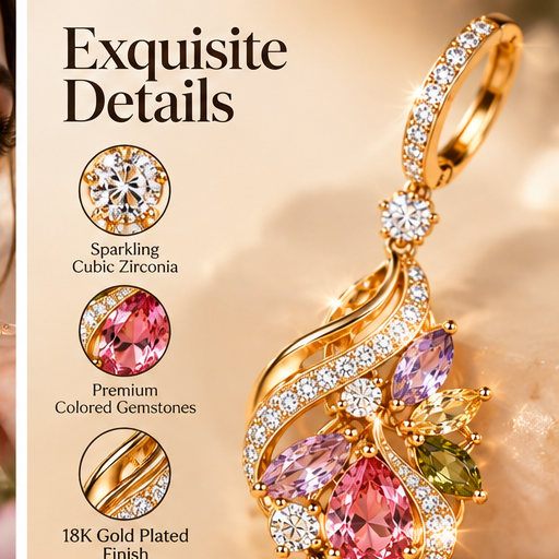 Colorful Crystal Teardrop Earrings – Elegant Gold-Tone Floral Gemstone Drop Earrings