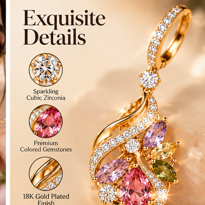 Colorful Crystal Teardrop Earrings – Elegant Gold-Tone Floral Gemstone Drop Earrings