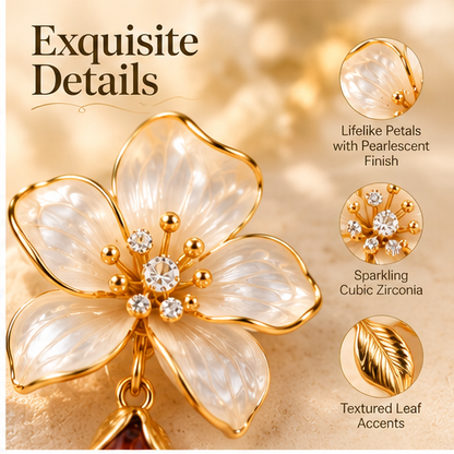 Blooming Beauty Floral Crystal Drop Earrings – Elegant White Flower & Amber Crystal Pearl Dangle Earrings for Women