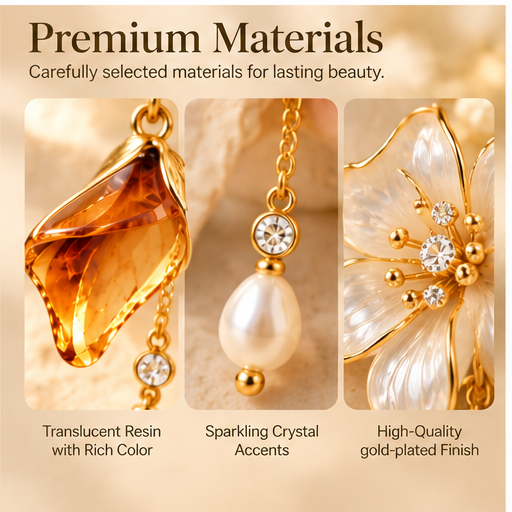 Blooming Beauty Floral Crystal Drop Earrings – Elegant White Flower & Amber Crystal Pearl Dangle Earrings for Women